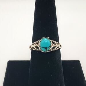 Seta Sterling Silver Vintage 925 Solitaire Blue Gem Ring Size 7.5